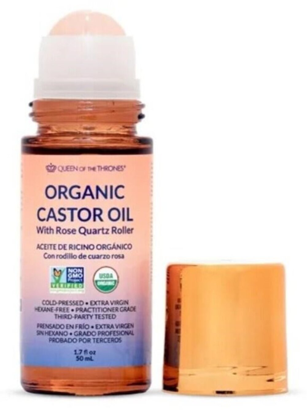 Queen of the Thrones Castor Oil Rose Quartz Roll-On Hair Skin Nails Brows